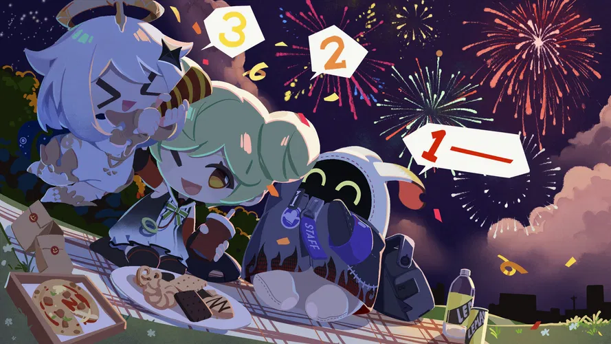 Zenless Zone Zero Happy New Year, Proxies! Type II is celebrating the New Year with Paimon and AI-chan~ Nhu-nhu-nah!